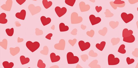 Seamless pattern of red and pink hearts on soft pink background