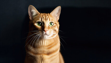 ginger cat portrait on dark background, portrait of a cat, cat on black background, orange tabby cat with green eyes, cute domestic cat studio portrait, cute domestic cat studio portrait