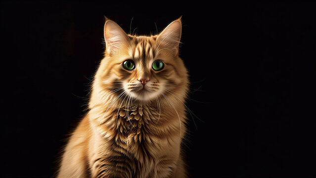 ginger cat portrait on dark background, portrait of a cat, cat on black background, orange tabby cat with green eyes, cute domestic cat studio portrait, cute domestic cat studio portrait - Powered by Adobe