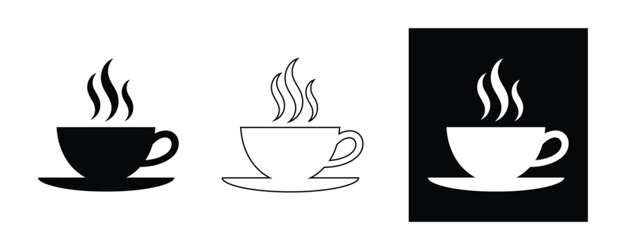 Set of steaming coffee cup icons in modern design