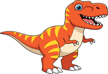 Cartoon dinosaur illustration, Tyrannosaurus rex drawing, playful prehistoric creature, orange dinosaur art, children’s educational design, cute Jurassic monster, fun © Md Shahedul