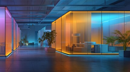 Modern interior with colorful lighting and architectural design