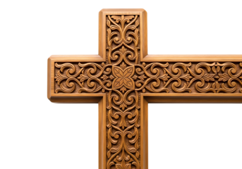 Ornate carved wooden cross with floral details
