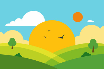 Fototapeta premium summer landscape with trees and hills
