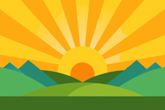 summer landscape with sun rays