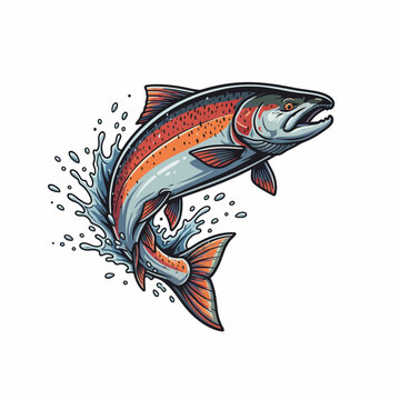 Vector illustration of salmon fish with water splash.