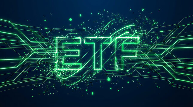 Exchange traded fund concept. Investing in Mutual Funds and ETFs, Business stock market finance index fund. Person using laptop with ETF icon new