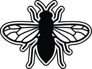 Black and white stylized bee insect detailed wings vector illustration vector