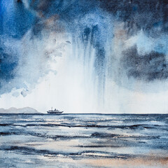 Panorama of the ocean in stormy weather