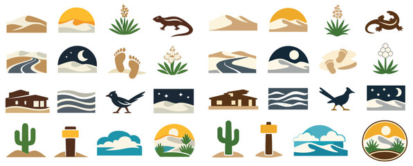 White Sands National Park New Mexico Desert Wildlife Icon Set © Melange
