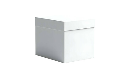 Fototapeta premium A simple, white, square box with a lid, isolated against a solid black background