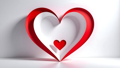 A three-dimensional red and white heart sculpture exhibits layers and a smaller inner heart