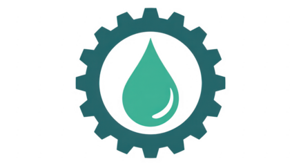 Green gear with a water droplet symbol ecology isolated on a transparent background