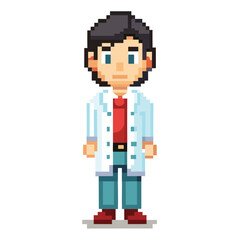 Fototapeta premium Pixel Art Male Doctor Character in White Coat Game Asset