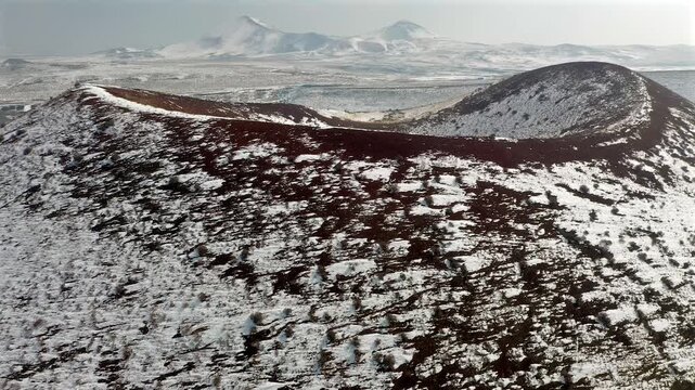 Meke Crater Lake in Snowy Weather &ndash; Aerial Drone View