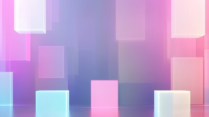 A vibrant, abstract digital artwork featuring translucent geometric shapes in soft pastel colors against a gradient background.