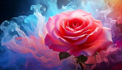 Eternal Bloom: A captivating close-up of a blooming rose, its delicate petals exuding a vibrant, romantic allure, enhanced by a dreamy, ethereal background.
