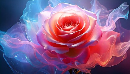 Ethereal Rose: A close-up view of a blooming rose enveloped in a swirl of pastel-colored smoke, creating a dreamlike and artistic display.