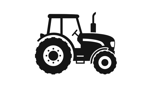 Robust black silhouette of a farm tractor, representing agriculture and rural machinery on an isolated white background.