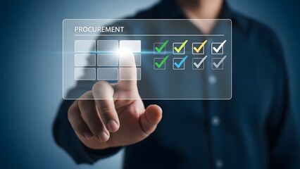 Businessman interacting with virtual checklist interface on finger