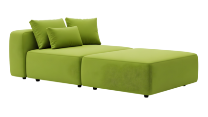 Lime green velvet sofa bed isolated on transparent background