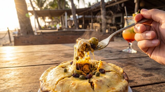 Authentic Aruban Keshi Yena Stuffed Cheese Dish POV Lifestyle Photography