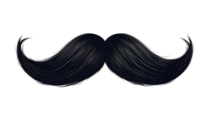 A sleek, dark blue mustache with fine strands, isolated on a stark black background
