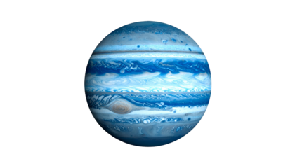 A planetary sphere of banded blue and white hues, suspended in the blackness of space