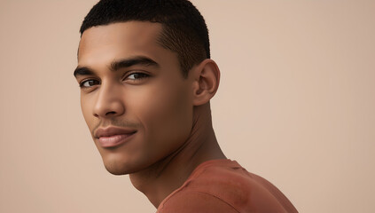 Obraz premium Man With Dotted Pattern On Face And Shoulder Against Neutral Background