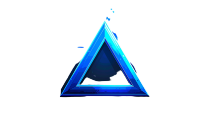 Illuminated blue triangle on a black backdrop, with bright edges, and inner glow
