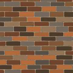 Obraz premium Vintage brick wall pattern with various shades of brown, orange, and gray. Detailed illustration of brickwork, showing mortar lines and texture.