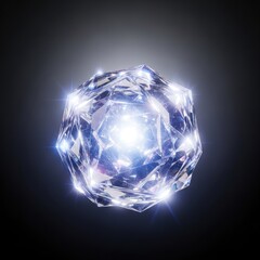 Abstract rendered gemstone radiating light on black background