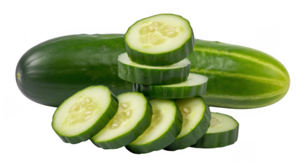 Sliced cucumbers green cucumbers isolated on a transparent background