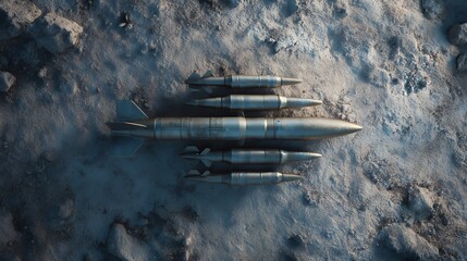 futuristic missiles rest on a desolate terrain