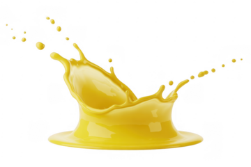 Yellow Liquid Splash on Black spill droplets isolated on a transparent background