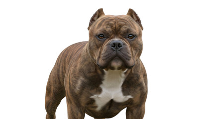 Brown and white dog standing in front of black background looking at.