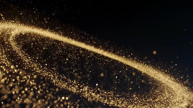 A spiraling golden particle stream against a dark background, suggesting motion and luminosity