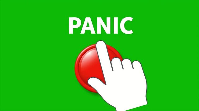 Hand pressing panic button on greenscreen background

