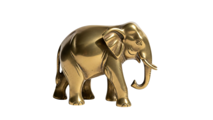 Gold elephant statue on black background with black back ground and white.