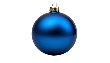 A single, glossy, royal blue ornament with gold cap isolated on a black background