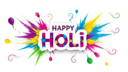 Holi festival celebration with colorful powder and balloons