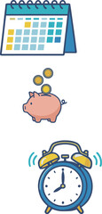 Naklejka premium Saving Money and Investment Planning with Calendar and Piggy Bank