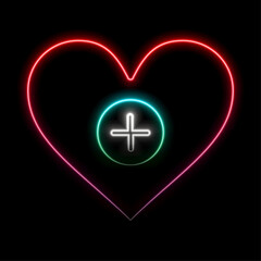 Obraz premium red glowing digital heart from glowing points. Cybernetic particle neon heart symbol. Cardiology, healthcare concept.