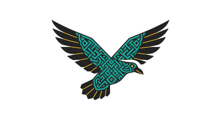 Obraz premium celtic raven symbol vector illustration of a stylized flying bird with intricate knotwork for spiritual branding and ancient myth.