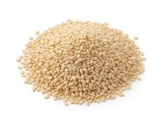 Pile of sesame seeds on white background
