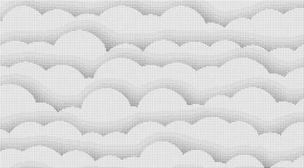 Fototapeta premium Abstract white halftone pattern background with curved gradient dots forming wave-like shapes, minimal monochrome vector texture