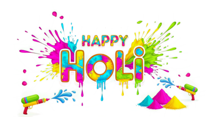 Holi celebration with colorful powder and water guns