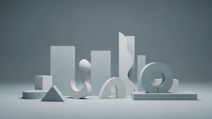 Abstract geometric forms in various shapes and sizes, soft light