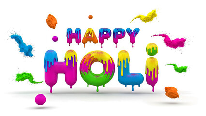 Fototapeta premium Happy Holi festival celebration colorful text with paint splatters