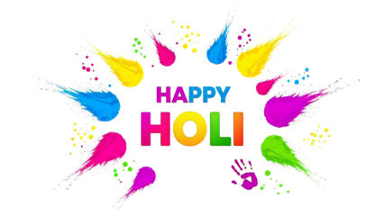 Happy Holi festival celebration with colorful paint splatters